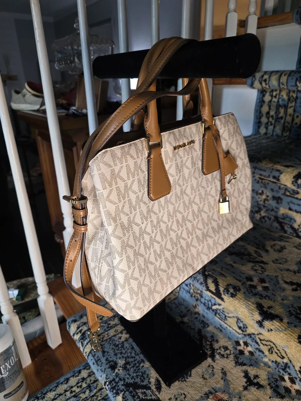 Michael Kors Beige Signature Satchel with Tan Trim